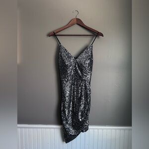 Crystal Doll Silver Sequin Mini Dress Glitter Sparkly Party Dress Size Small